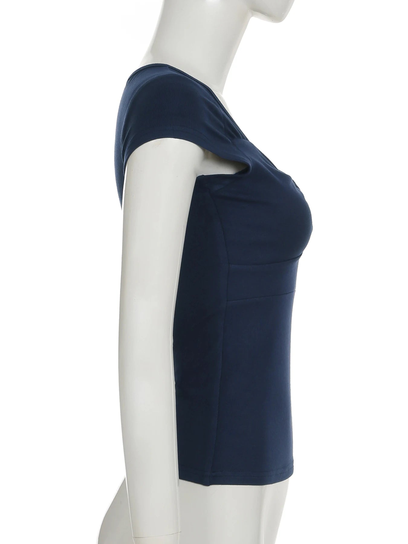 fashionTwist Square Collar Solid T-shirt Basic Vintage Hollow Out Streetwear Casual Fashion Tee Elastic Elegant Top