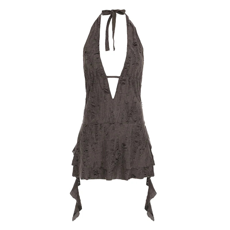 fashion Fairycore Retro Mini Dresses Backless Halter Neck Party Outitfs Sexy Clubwear Harajuku Irregular Chic Clothings