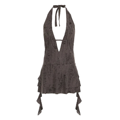 fashion Fairycore Retro Mini Dresses Backless Halter Neck Party Outitfs Sexy Clubwear Harajuku Irregular Chic Clothings