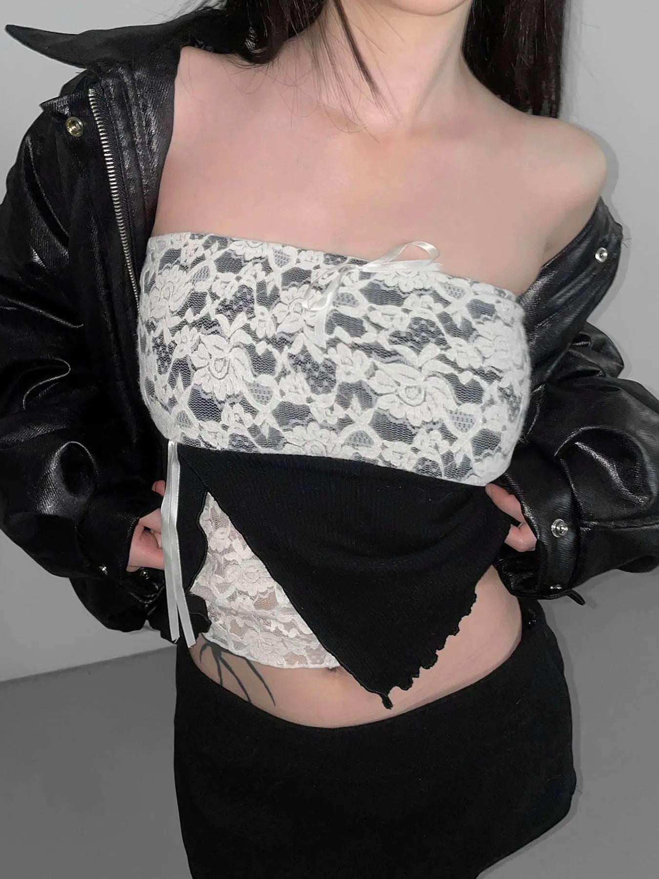 fashionLace Patchwork Slit Sweet Camisole Elastic Sexy Slim Backless Summer Sleeveless Clothings Chic Streetwear Outfits