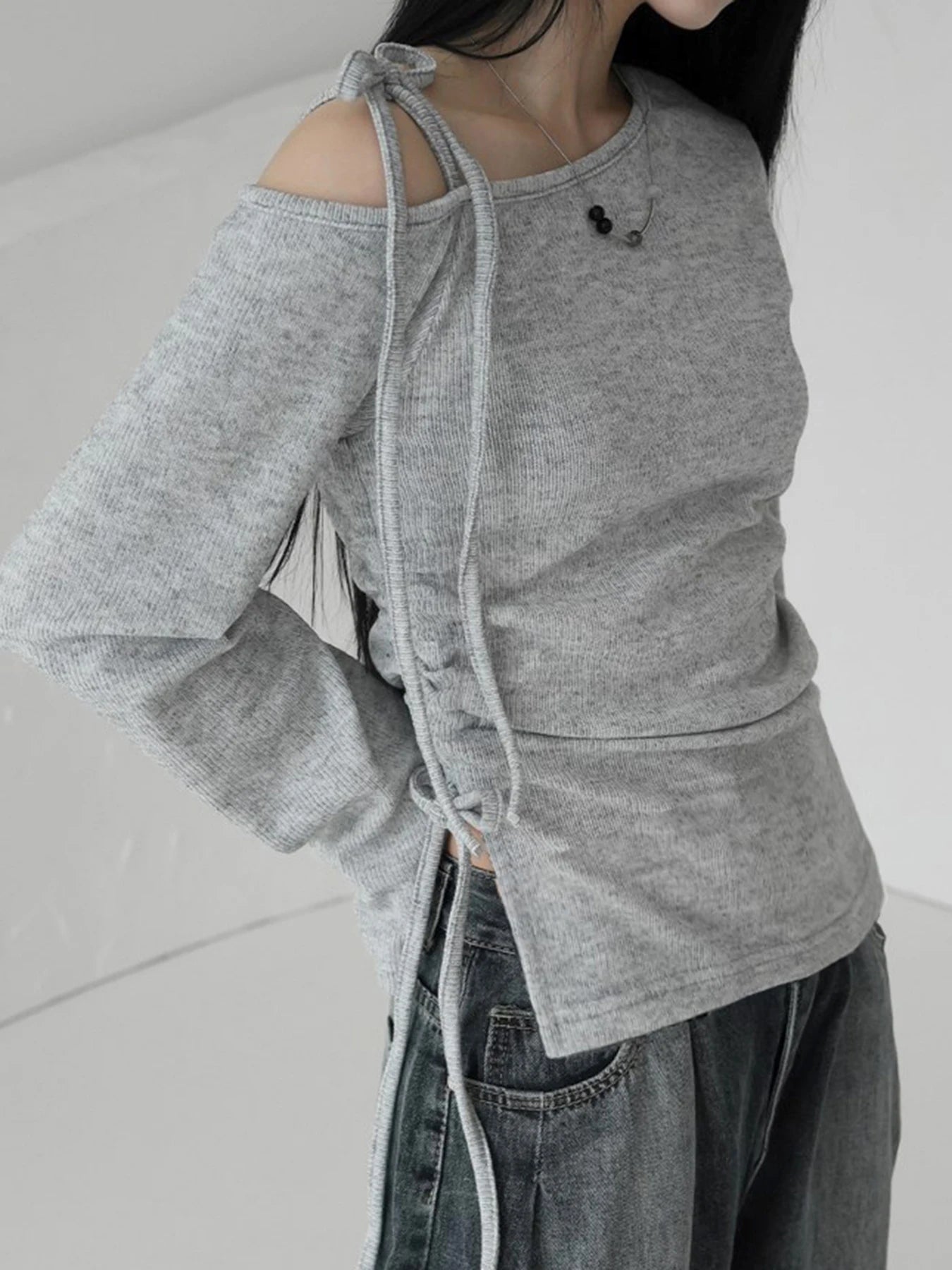 fashionSkew Collar Solid Loose T-shirt Basic Vintage Streetwear Korea Casual Fashion Clothings Elastic 90s Elegant Tops