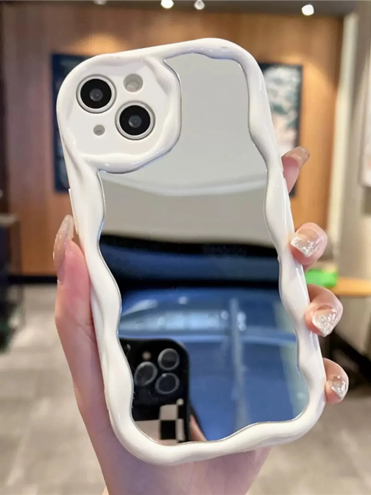 Make Up Mirror Wavy Case For Motorola Moto Edge 50 Fusion Pro Ultra G84 G60 G54 G52 G14 G53 G22 G35 G05 G34 G75 G15 G30 E13 E22