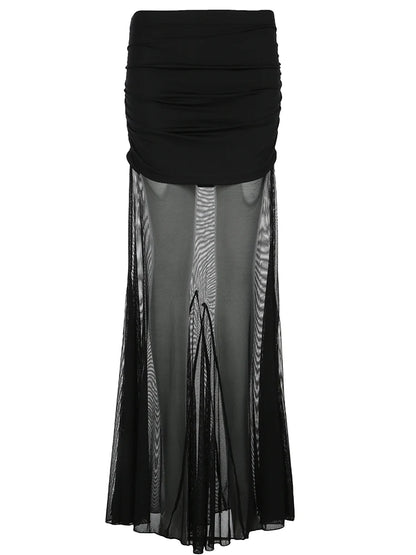 fashion Vintage Sexy Solid Mesh Skirts Low Waisted   Aesthetic Korean Outfits Clubwear Long Black Knitted Women's Bottom