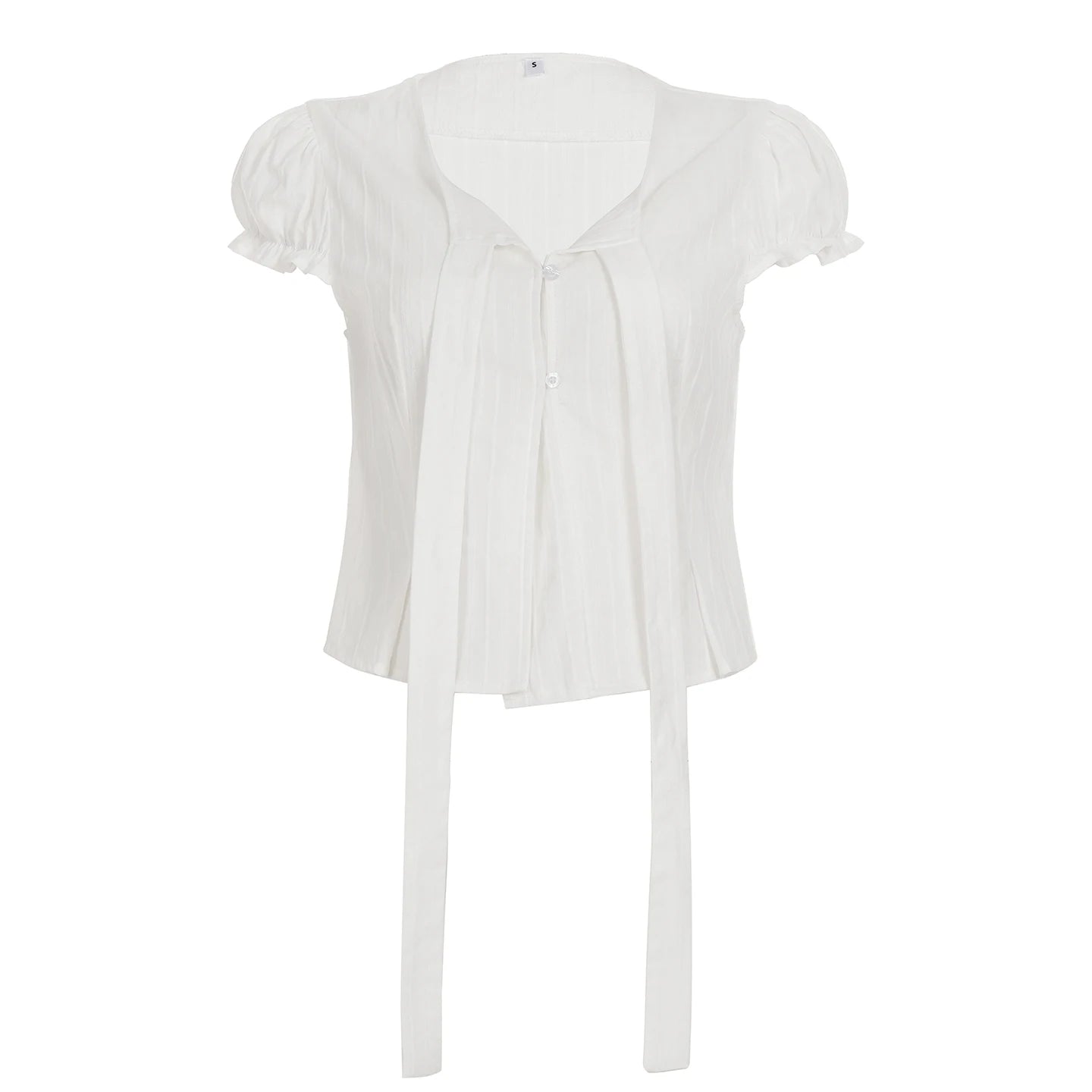 fashionPuff Sleeve Sexy Solid Lace-up T-shirt Slim Crop Short Sleeved Summer Streetwear Sweet Clothings Button Casual Top