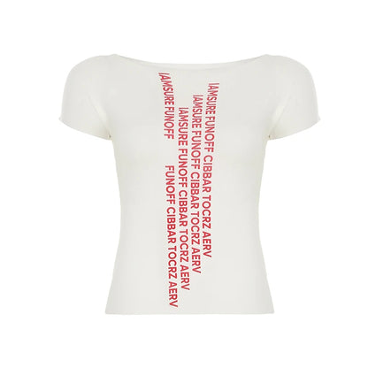 fashion Solid Slim Letter Print Women's Clothing Casual All-match Harajuku Fashion Basic Top Korean Aesthetic Clothings