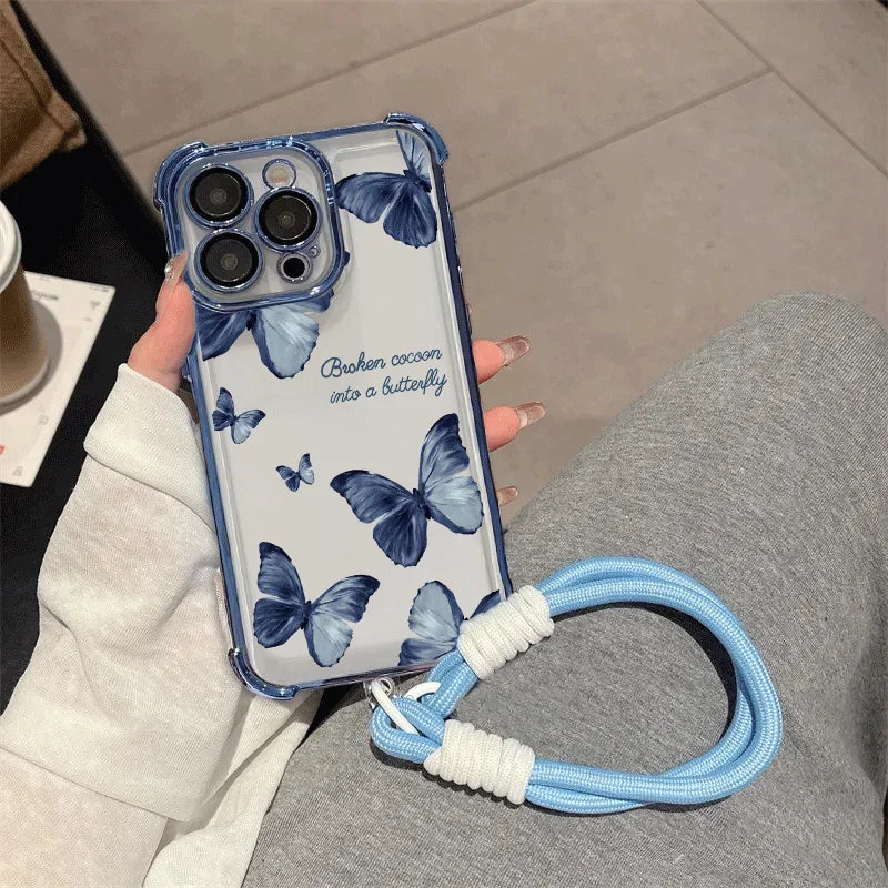 Luxury Butterfly Lanyard Rope Phone Case For Xiaomi POCO X7 X6 Pro F7 M7 X5 X3 F3 F4 F5 M4 M3 Mi 15T 14T Pro 15 Ultra 13 14 Skin