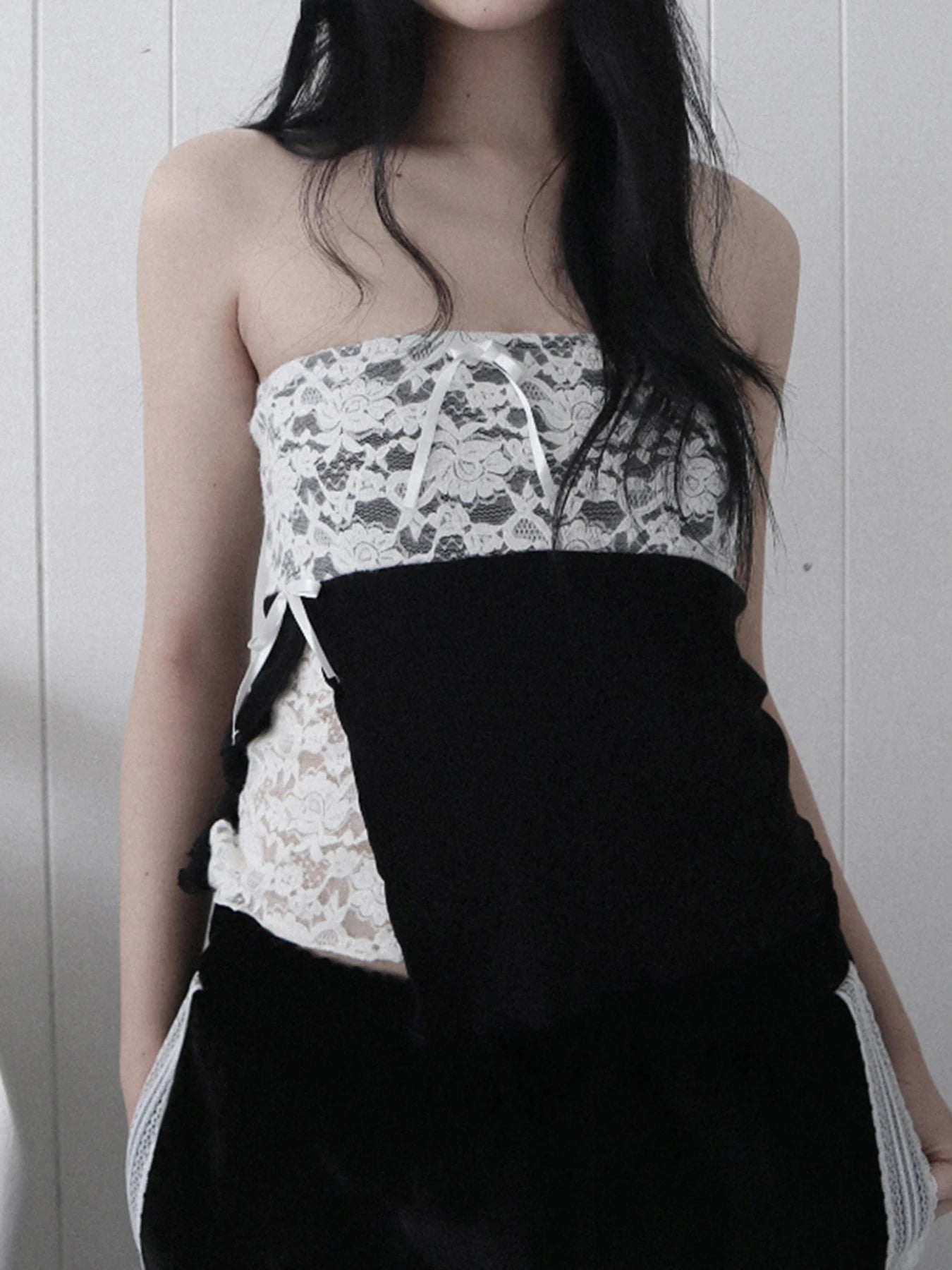 fashionLace Patchwork Slit Sweet Camisole Elastic Sexy Slim Backless Summer Sleeveless Clothings Chic Streetwear Outfits