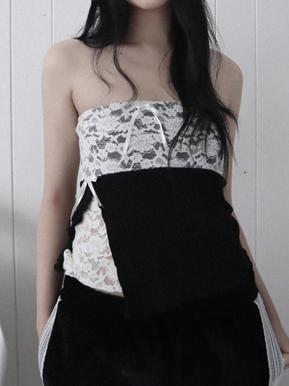 fashionLace Patchwork Slit Sweet Camisole Elastic Sexy Slim Backless Summer Sleeveless Clothings Chic Streetwear Outfits