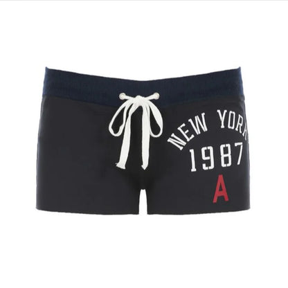 fashionAesthetic Letter Print Lace-up Shorts Low Waisted Hottie Sexy Slim Chic Vintage Streetwear Clothes Summer Bottoms