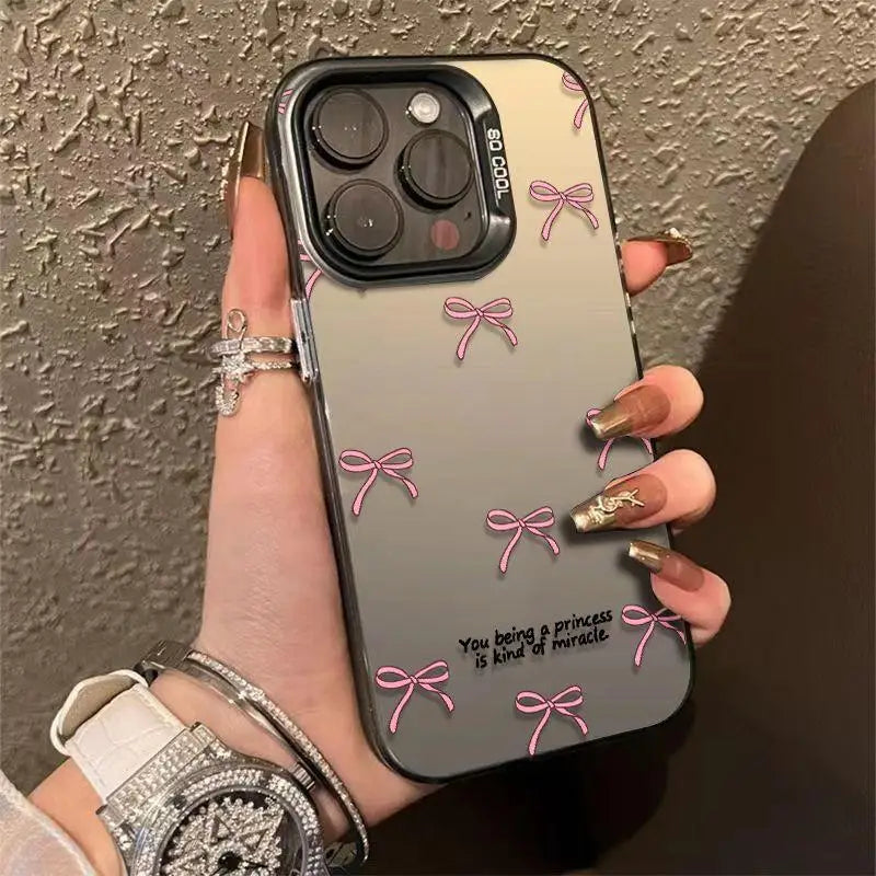 Cute Pink Stripe Bowknot Phone Case For Huawei Honor 400 200 Magic 7 Lite 90 5G 5 Pro 70 50 X6B X9B X7B X8A X7A X9A X9 Laser IMD