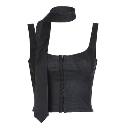 fashion Sexy Deep V-neck Hook Camisole Sleeveless All-match Slim Bodycon Chic Cropped Top Streetwear Lace-up Hottie Outfit