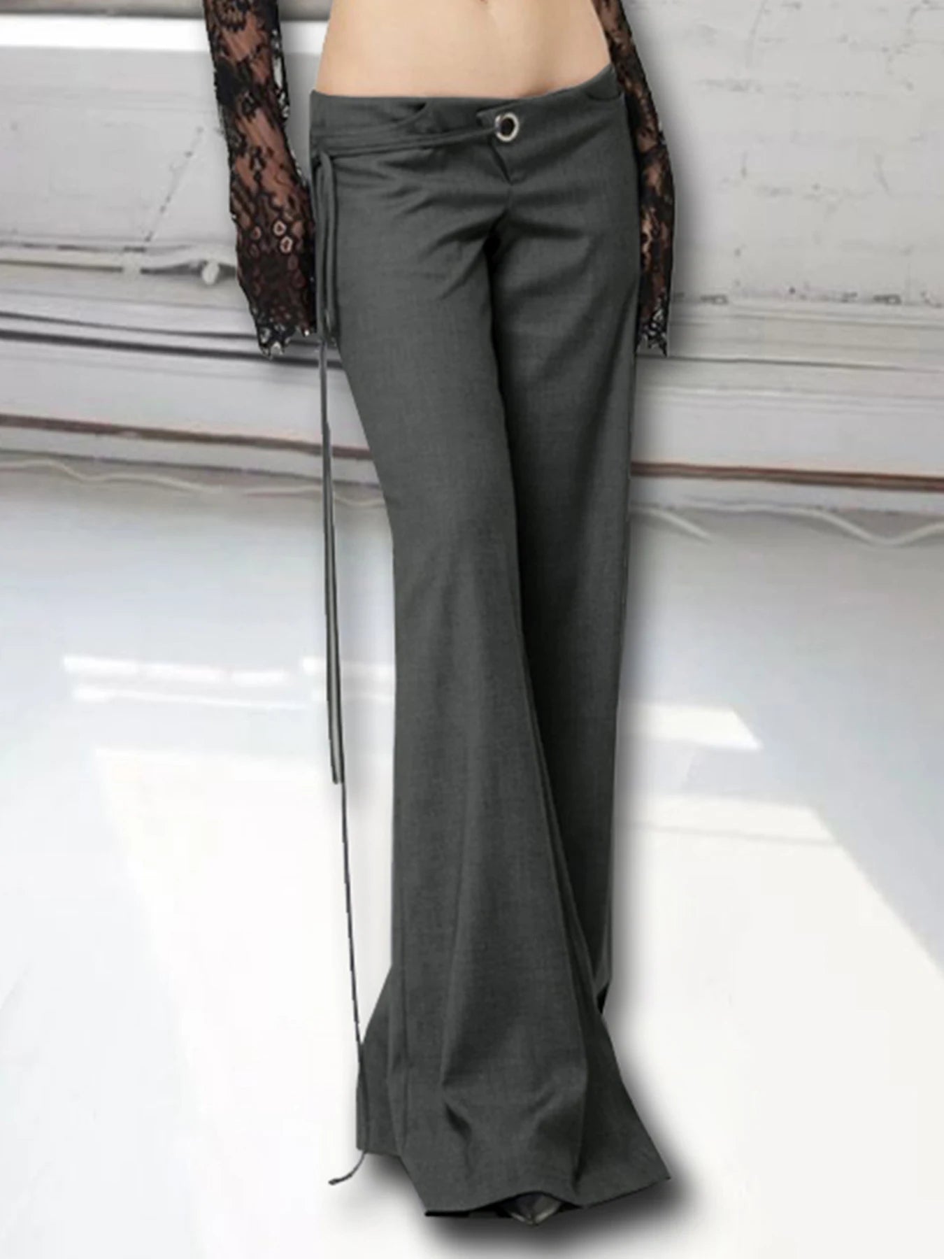 fashionLace Up Loose England Style Trousers Fashion Low Waisted Solid Pants Vintage Aesthetic Leisure Bottoms for Women