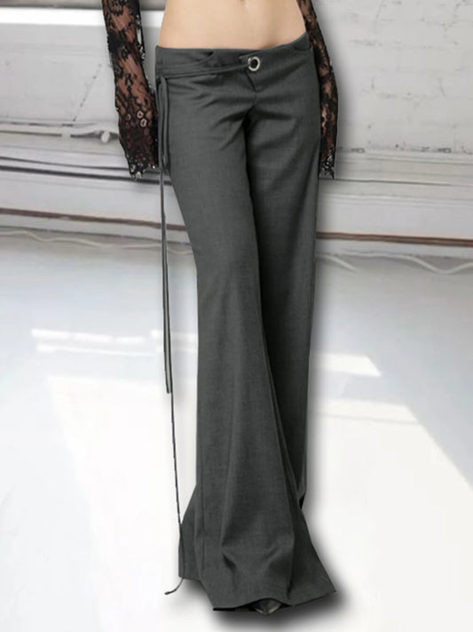 fashionLace Up Loose England Style Trousers Fashion Low Waisted Solid Pants Vintage Aesthetic Leisure Bottoms for Women