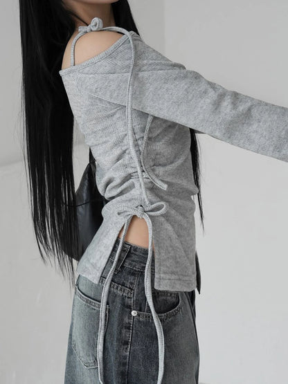 fashionSkew Collar Solid Loose T-shirt Basic Vintage Streetwear Korea Casual Fashion Clothings Elastic 90s Elegant Tops