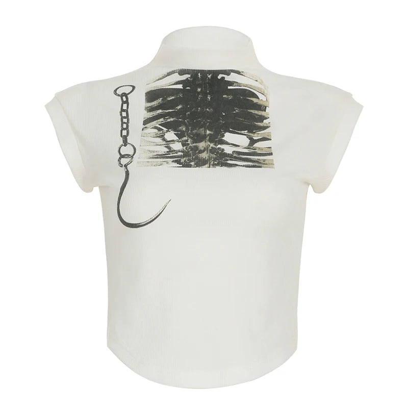 fashionY2K Graphic Print Cropped Tee Shirts for Women Short Sleeves Slim Cute Clothings Crewneck Casual Harajuku Outfits