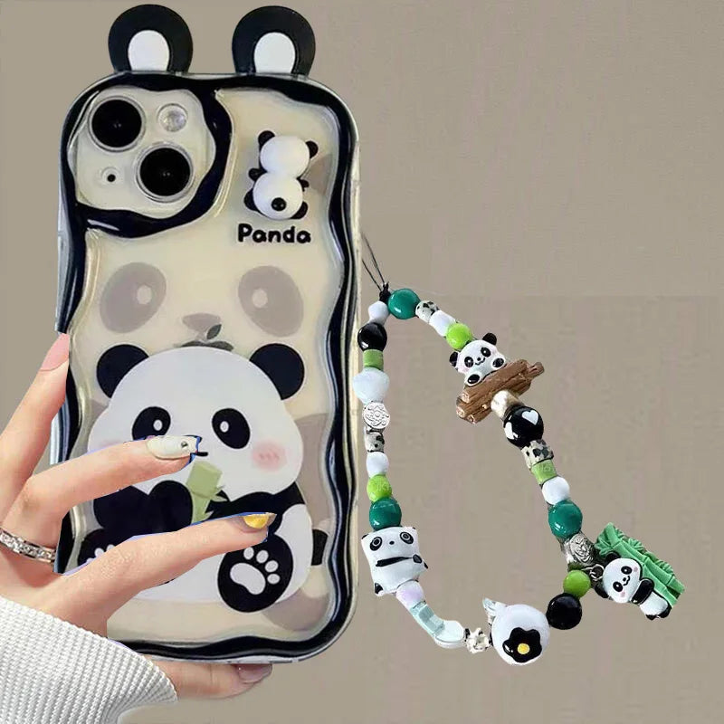 Chain Case For Xiaomi Redmi Note 13 14 Pro Plus 5G 12 4G 8 11 10 9 12 12S 13C 12C 10C 9C 9A A1 A2 A3 Cartoon 3D Panda Ears Cover