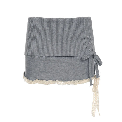 fashion Preppy Style Solid Button Lace Mini Skirts Y2K Aesthetic Korean Fashion Bottoms Solid Vacation Slim Cute Bottoms
