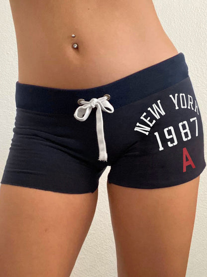 fashionAesthetic Letter Print Lace-up Shorts Low Waisted Hottie Sexy Slim Chic Vintage Streetwear Clothes Summer Bottoms