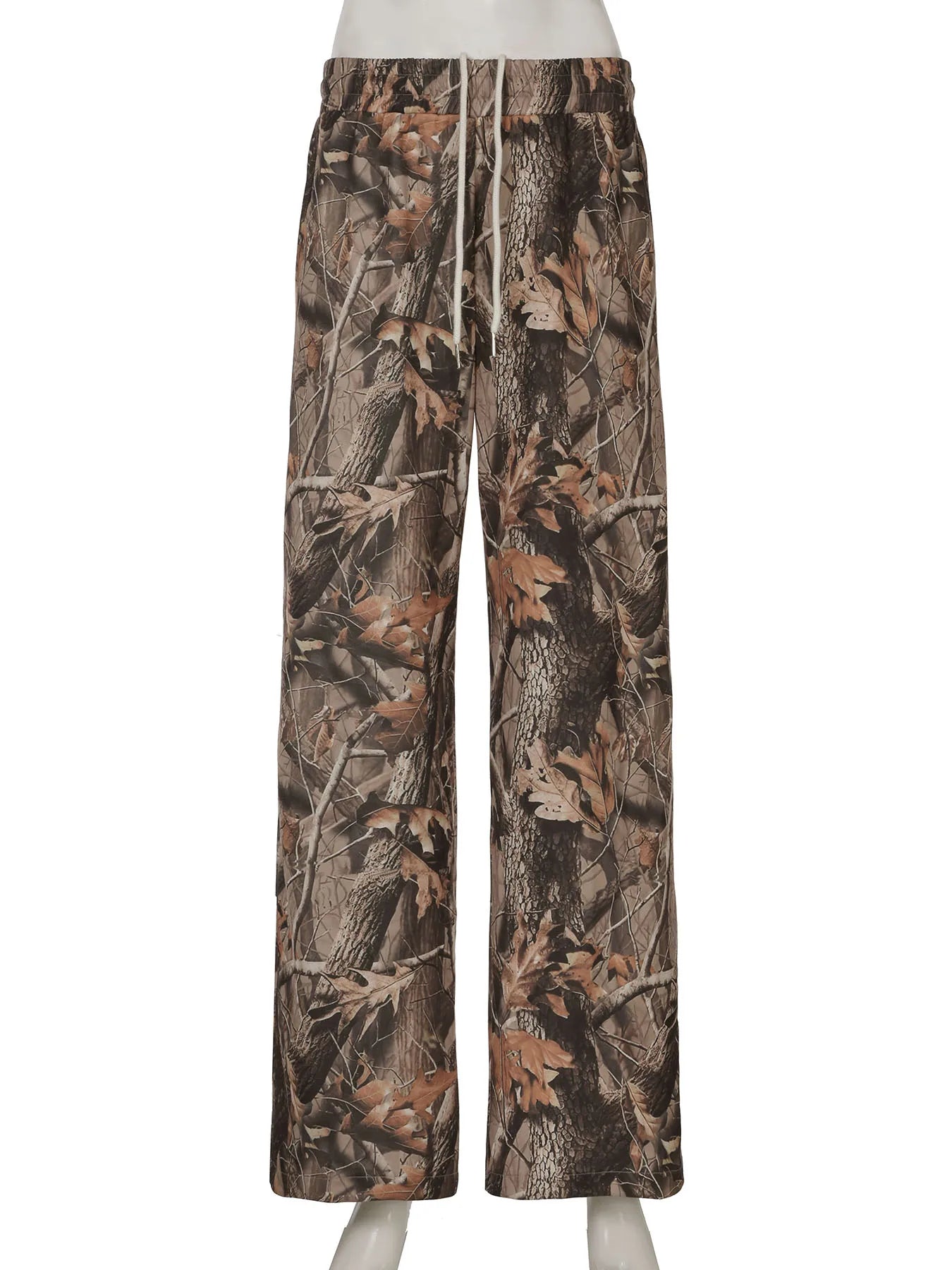 fashionBranch Leaf Print Pants Knitted Elastic Vintage Chic Casual Outfits Basic Streetwear Fashion All-match Bottom