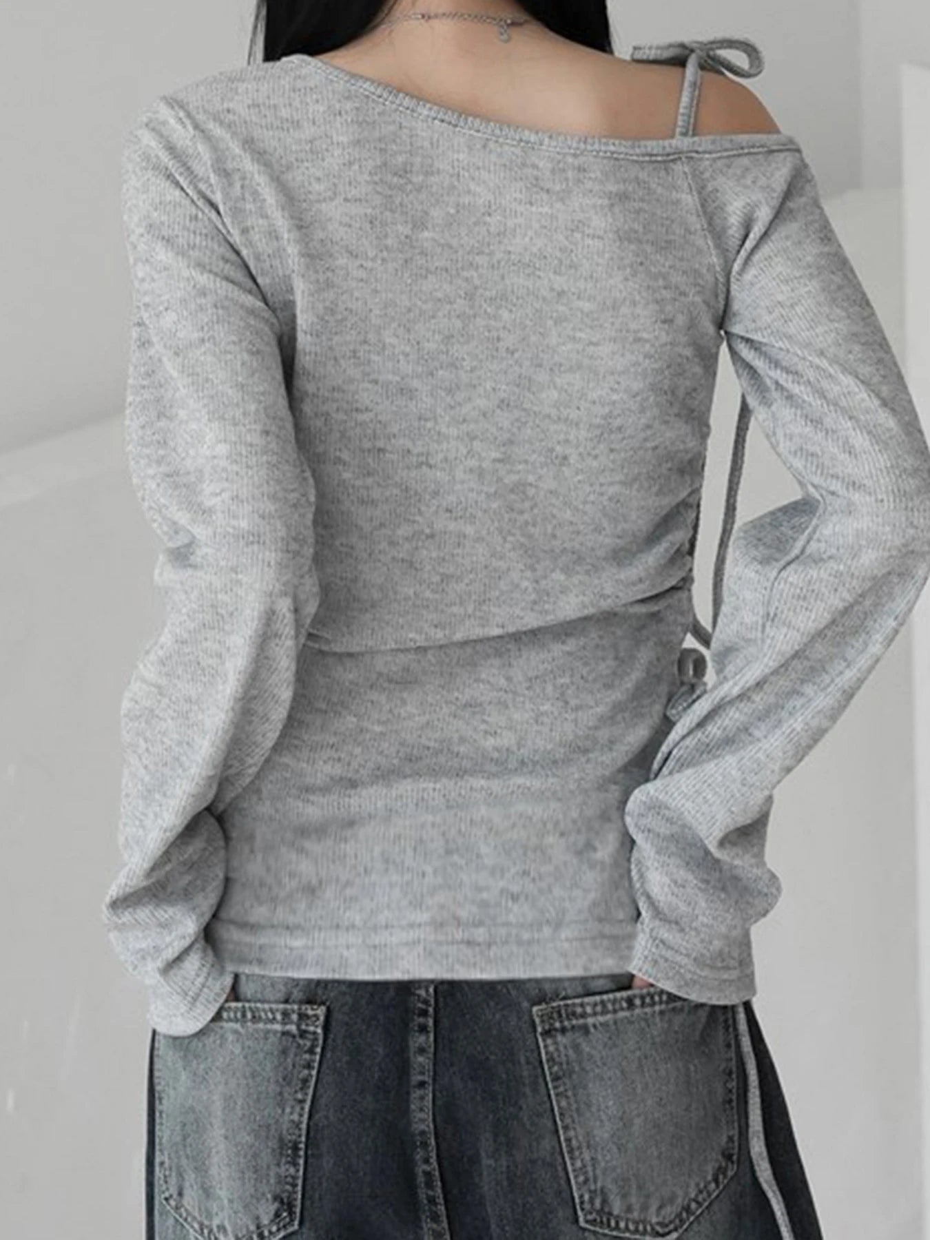 fashionSkew Collar Solid Loose T-shirt Basic Vintage Streetwear Korea Casual Fashion Clothings Elastic 90s Elegant Tops