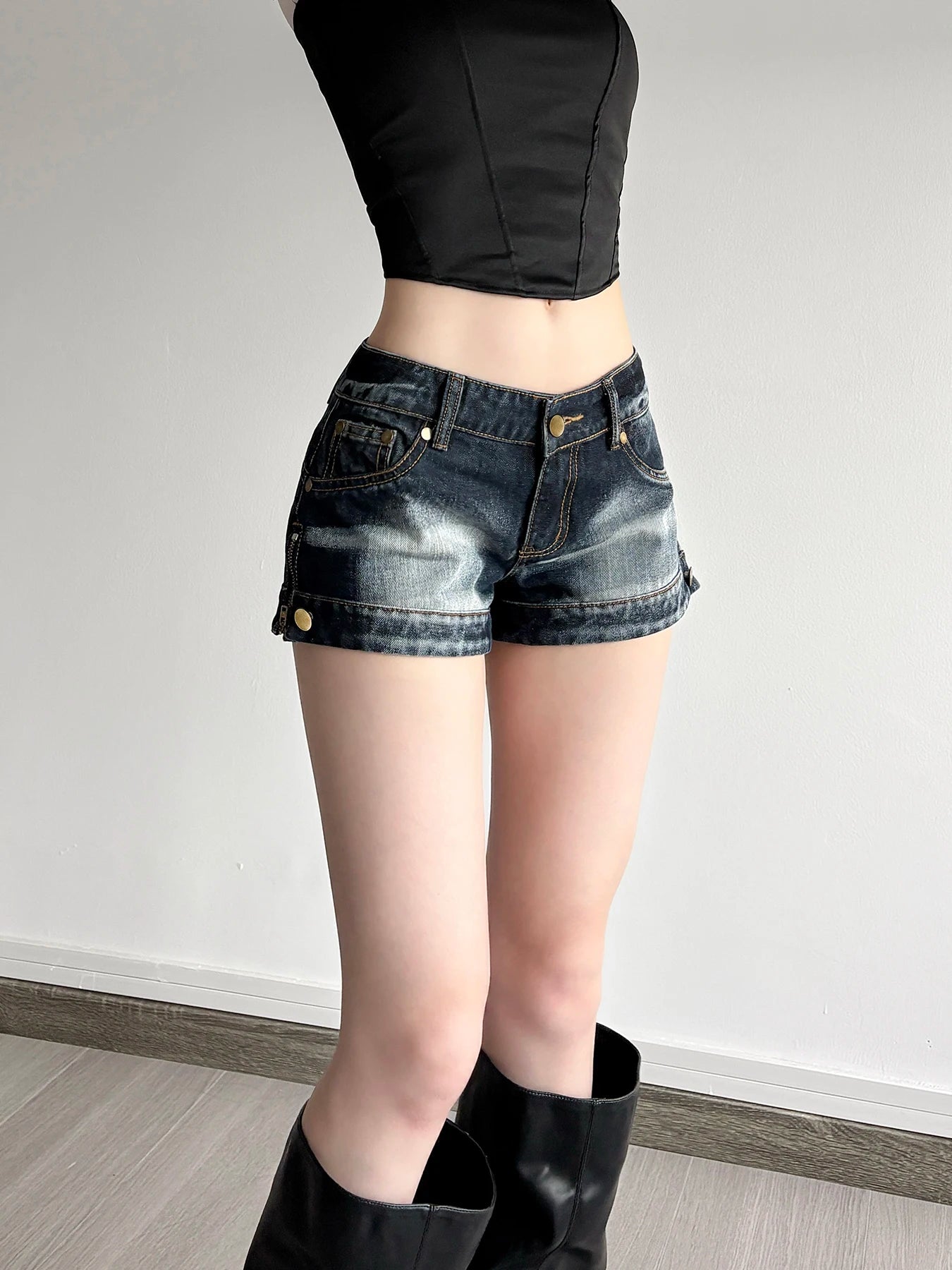 fashion Low Waisted Denim Hottie Shorts Blue Sexy Slim Chic Vintage Streetwear Clothes Retro Summer All-match Bottoms