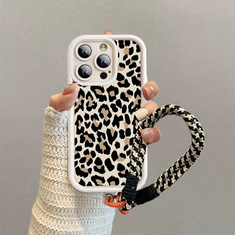 Leopard Print Hang Strap Phone Case For Xiaomi Redmi Note 13 Pro Plus 12 11 10 12S 11S 10S 9S 8 9 14C 13C 12C 10C 9A 9C Cover
