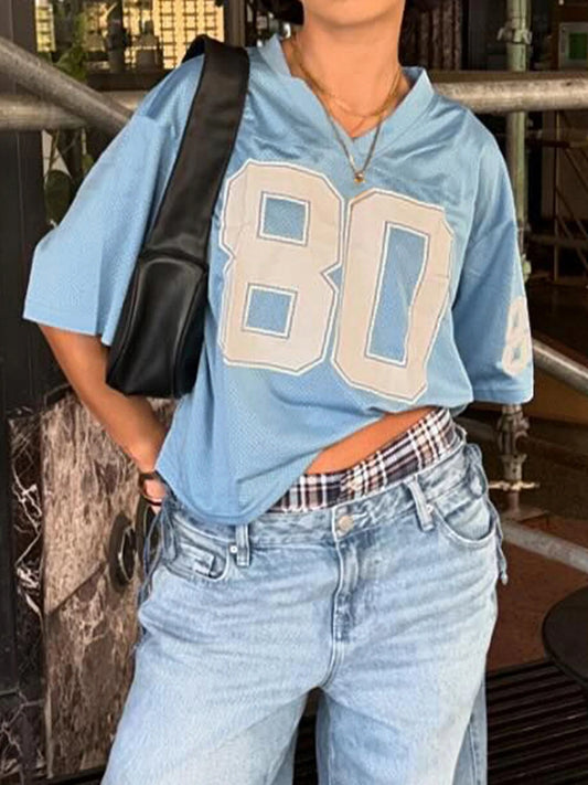 fashion Digital Print Loose Tee Shirts V-neck Streetwear Oversized Women's Outfits Short Sleeves Fashion Aesthetic Cloth