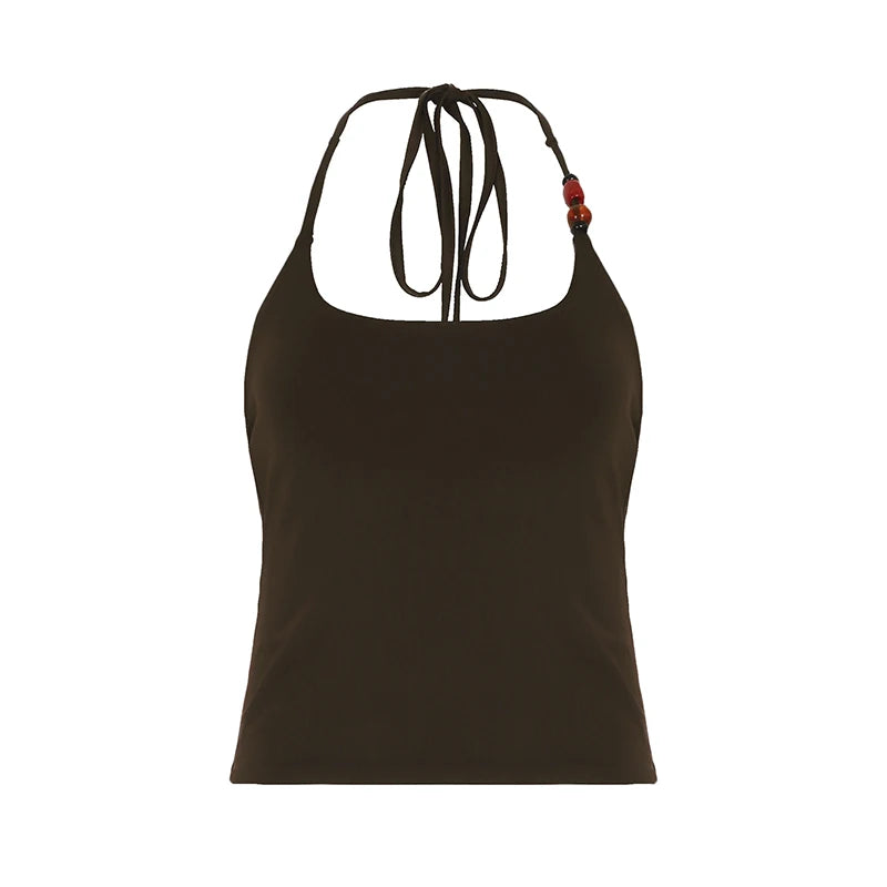 fashionY2K Sexy Chic Halter Camisoles Backless Aesthetic Retro Crop Tops for Women Sleeveless Fashion Slim Clubwear Tees