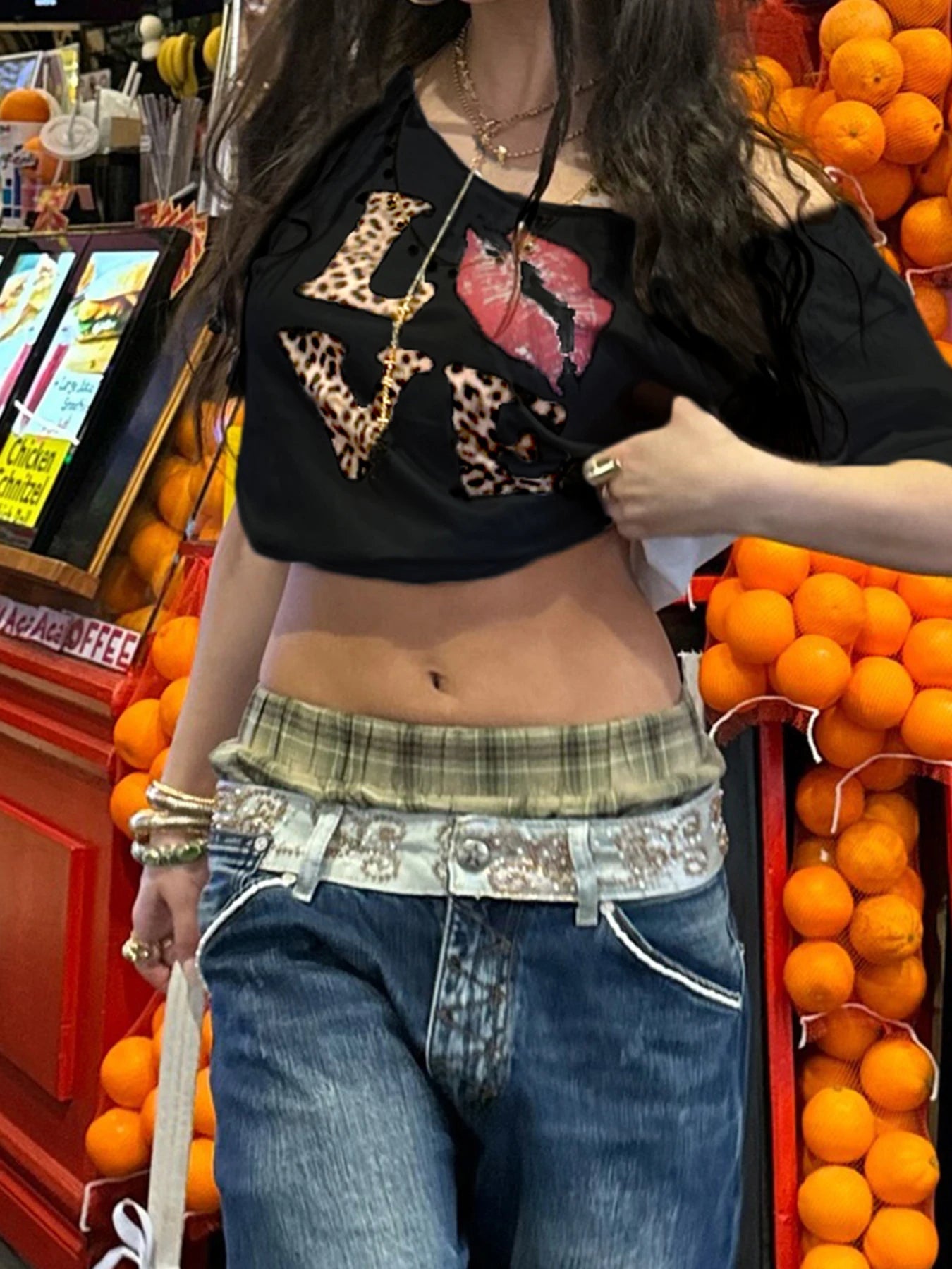 fashionCasual Sexy Crewneck Cropped Tops Slim Streetwear Summer Elastic Vintage Tees Short Sleeved Y2k Punk Clothings