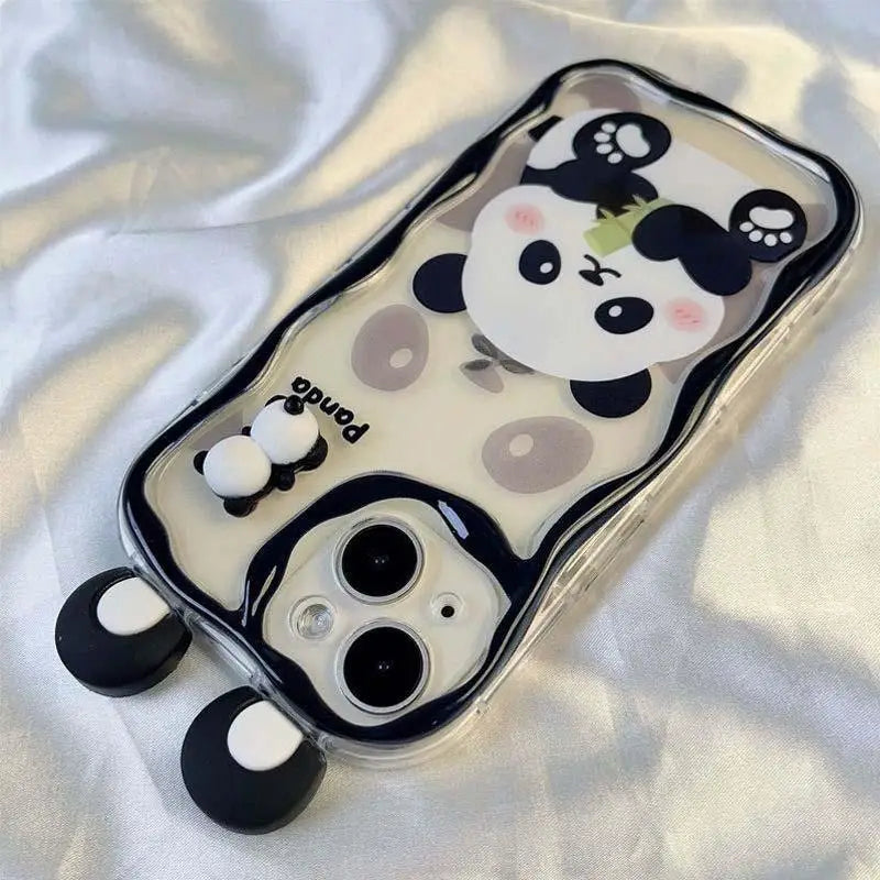 Cute Panda Toy Cartoon Ear Wave TPU Soft Phone Case For IPhone 16 15 12 11 Pro Max 14 Plus 13 Mini X XS XR 7 8 Plus SE Back Capa