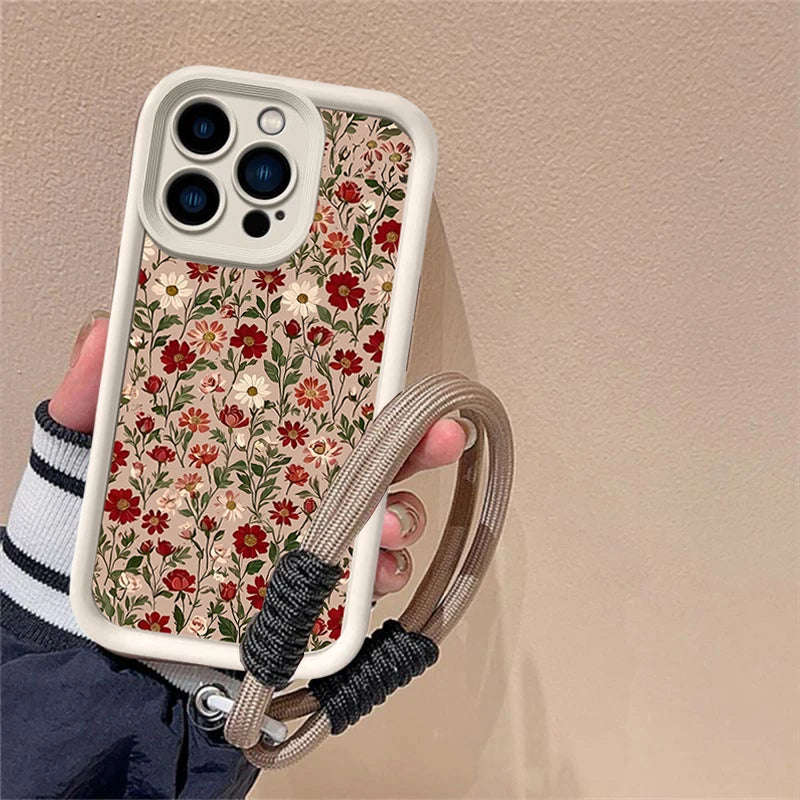 Flower Strap Hand Rope Silicone Case For Motorola Moto Edge 50 Pro 60 Fusion 40 NEO G84 G54 G75 G35 G85 5G G32 G52 G60 Cover