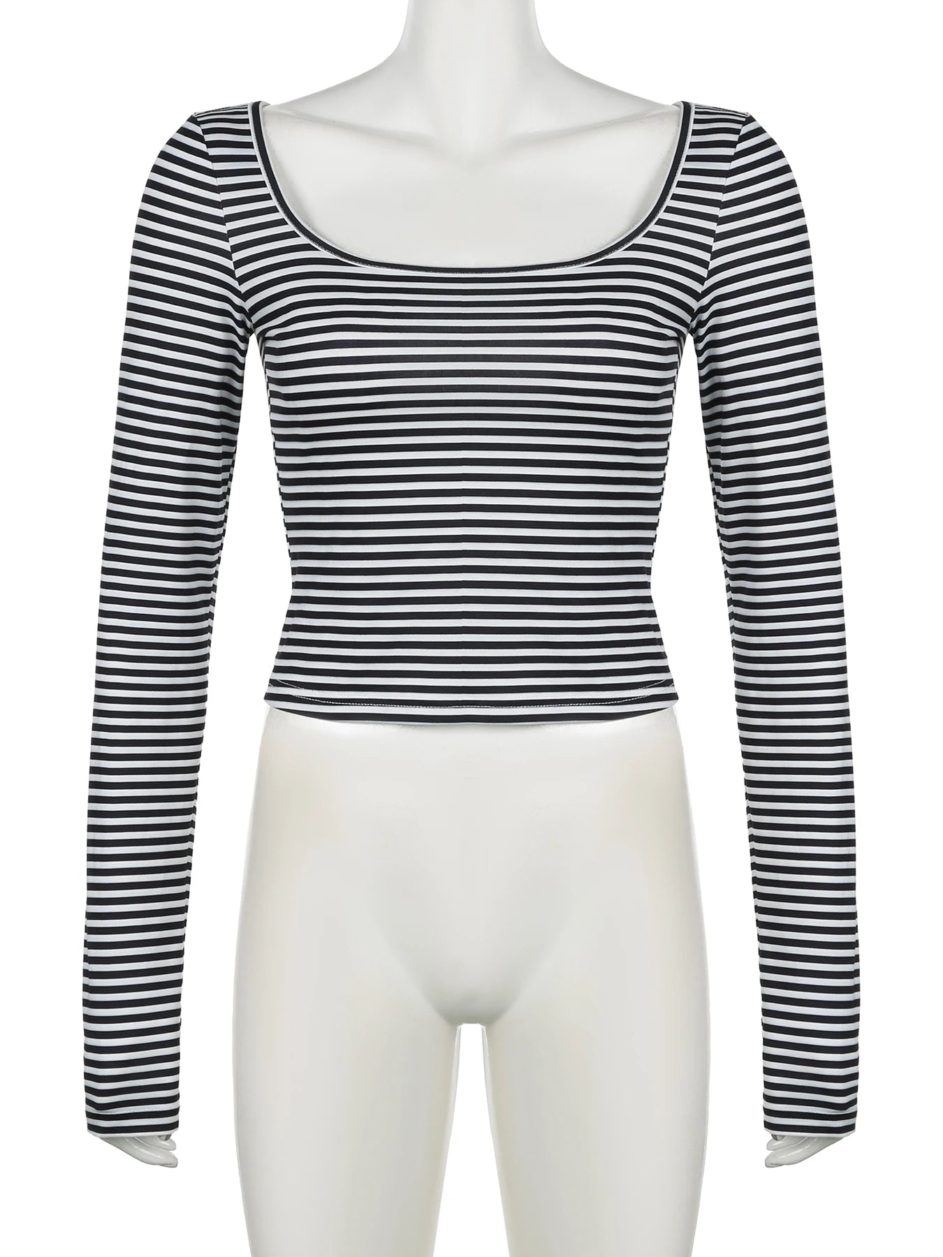 fashionStripe All-match Basic Slim Tshirt Vintage Streetwear Korean Casual Fashion Clothings Elastic Cropped Elegant Tops
