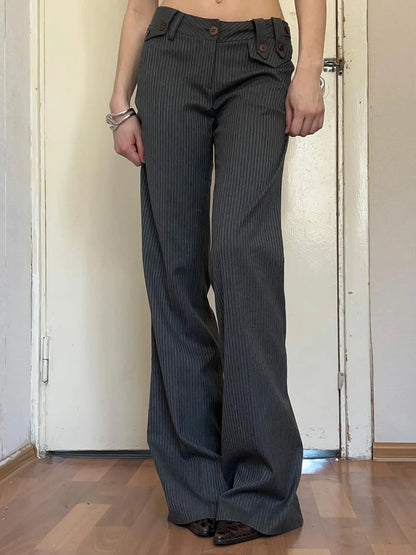 fashion Vintage Striped Casual Pants for Women Y2K Aesthetic Fashion Chic Trousers Casual Streetwear 90s Bottoms