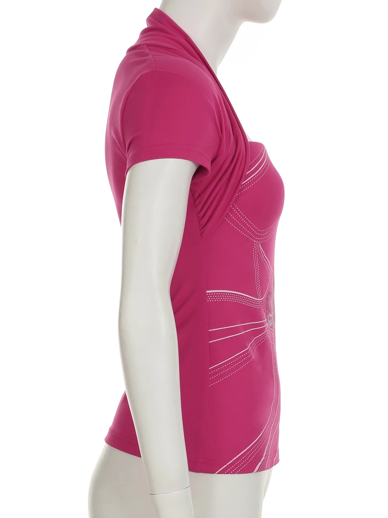 fashion Floral Print Fold Short Sleeved Tops Vintage Retro Bodycon Elastic Streetwear 90s Shirts Casual All-match Tees