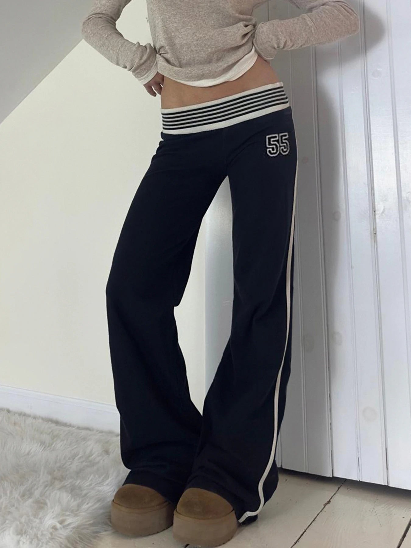 fashionStreak Basic Aesthetic Casual Pants Slim Low Waisted Fashion Streetwear Trousers Letter Elastic All-match Bottoms