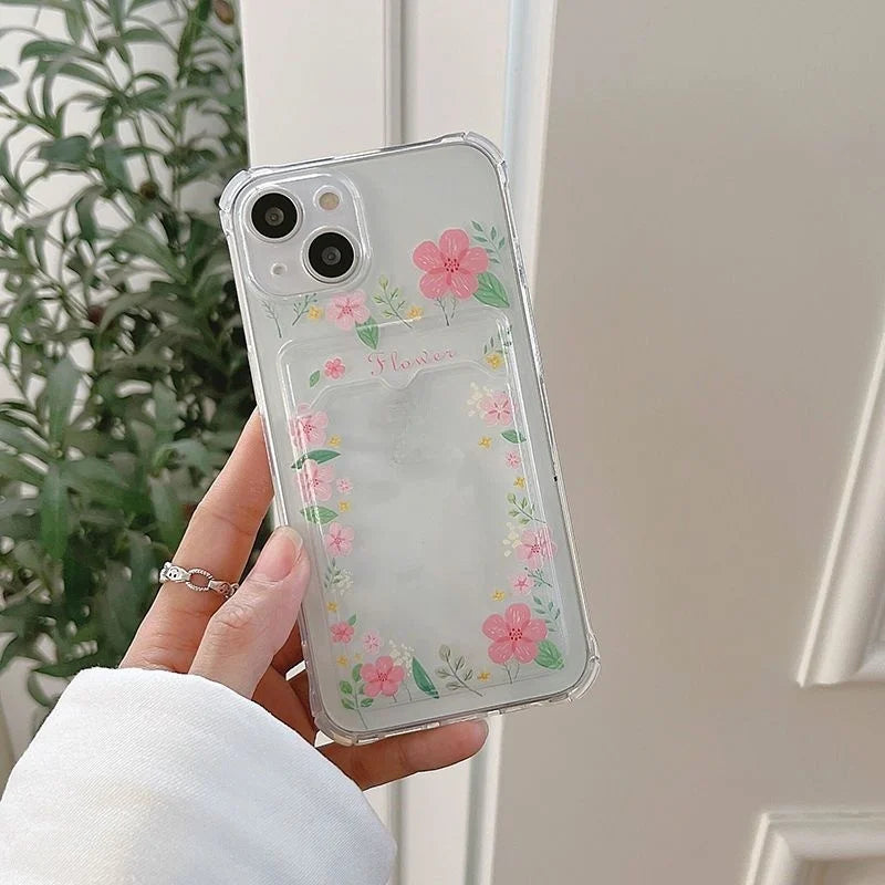 For Xiaomi Redmi Note 13 14 Pro Plus 12 11 10 Pro 12S 11S 9S 13C 12C 10C 9C 9A A2 A1 Clear TPU Flower Photo Card Holder Case