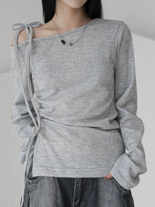 fashionSkew Collar Solid Loose T-shirt Basic Vintage Streetwear Korea Casual Fashion Clothings Elastic 90s Elegant Tops