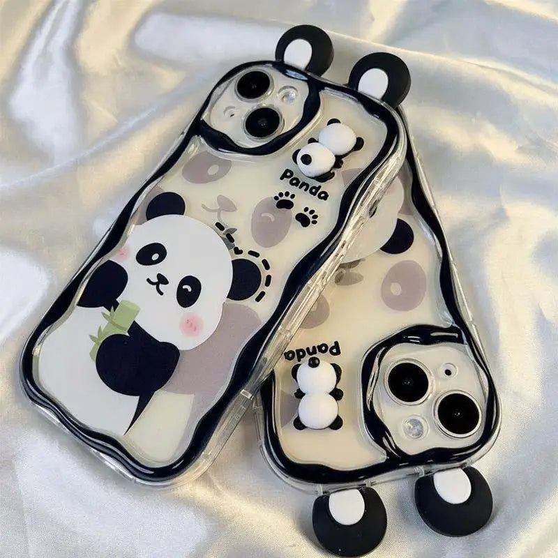 Chain Case For Xiaomi Redmi Note 13 14 Pro Plus 5G 12 4G 8 11 10 9 12 12S 13C 12C 10C 9C 9A A1 A2 A3 Cartoon 3D Panda Ears Cover