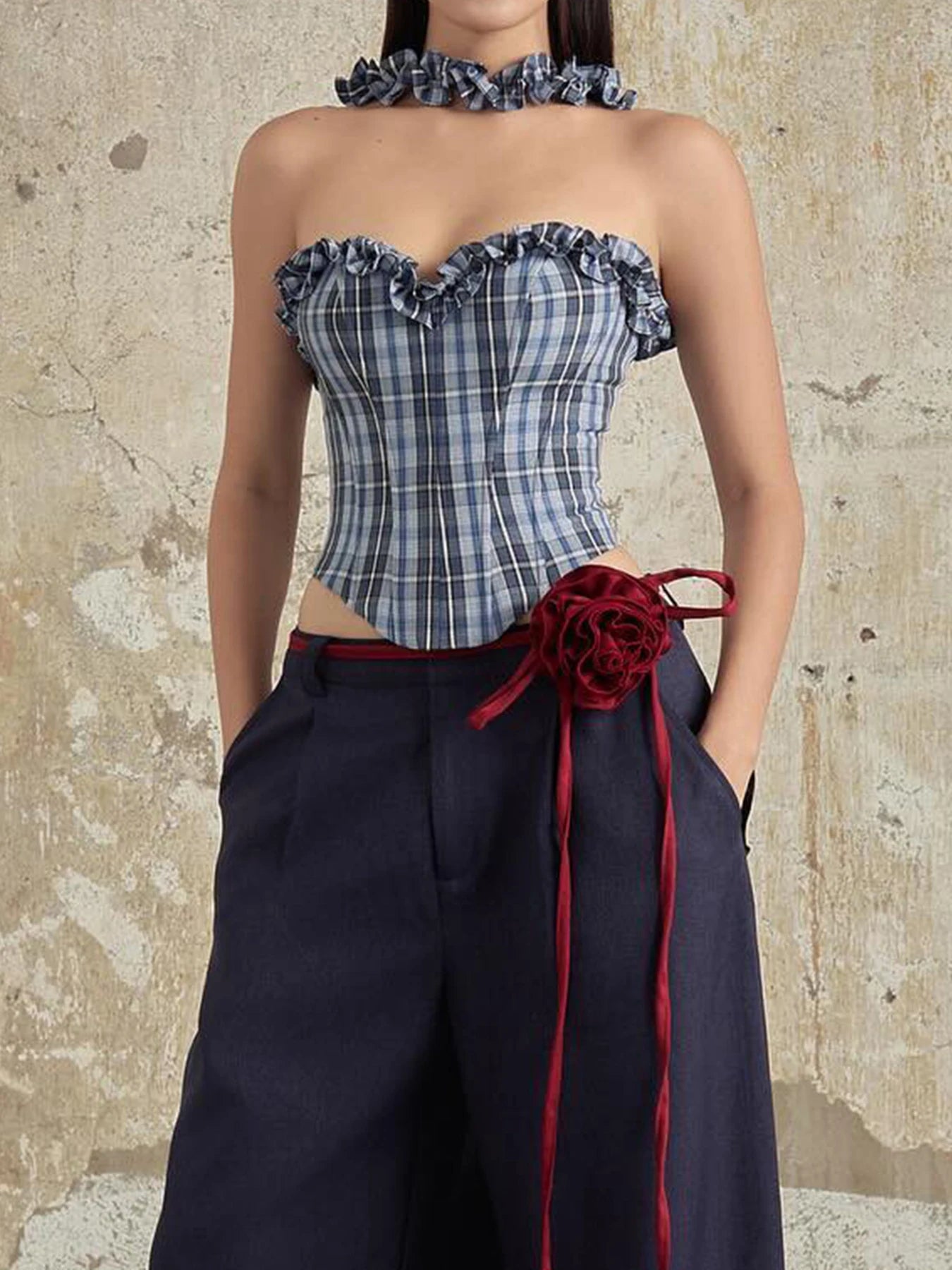 fashionPlaid Print Corset Sexy Bustiers Fashion Halter Neck Basic Backless Bandage Streetwear Tops Slim Chic Outfits