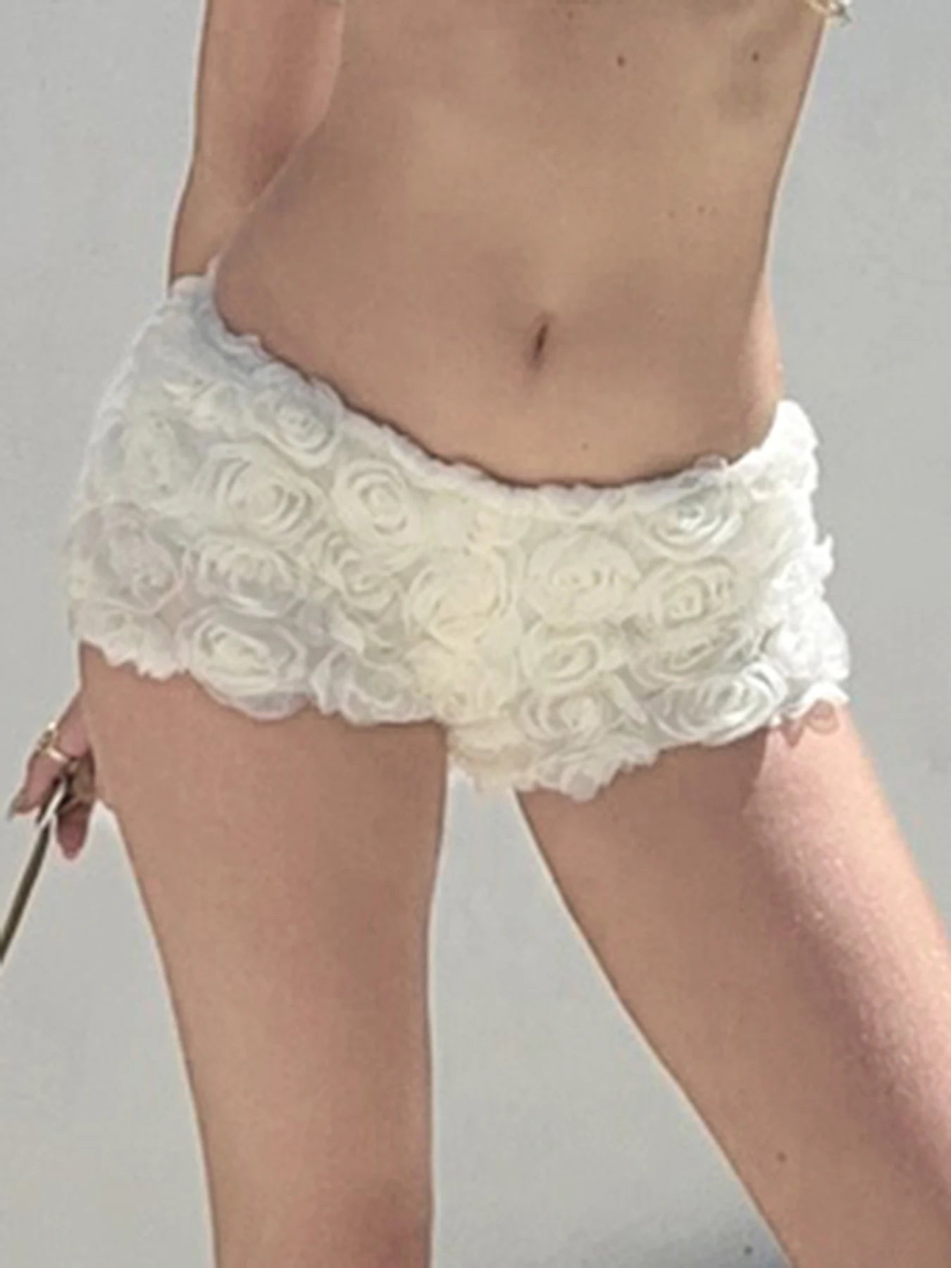 fashionThree-Dimensional Floral Shorts Slim Summer Streetwear Chic Sweet Casual Clothings Solid Vintage Sexy 90s Bottoms