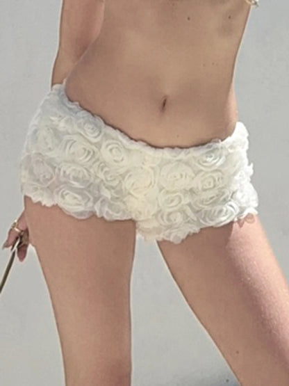 fashionThree-Dimensional Floral Shorts Slim Summer Streetwear Chic Sweet Casual Clothings Solid Vintage Sexy 90s Bottoms