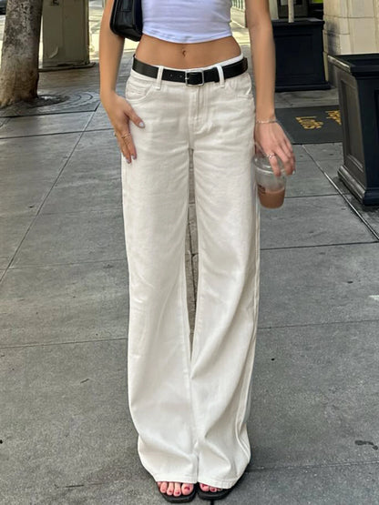 fashion Basic Aesthetic Casual Slim Denim Pants Low Waisted Fashion Y2K Jeans Streetwear Harajuku Pockets Cotton Bottoms
