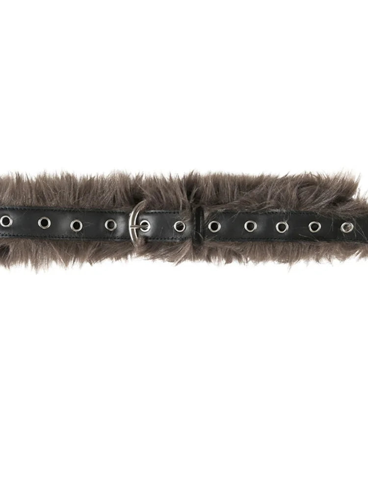 fashion Fur Patchwork   Aesthetic Belts Vintage Chic Hole Adjustable Accessories Retro Casual Rock Style Leather Belts