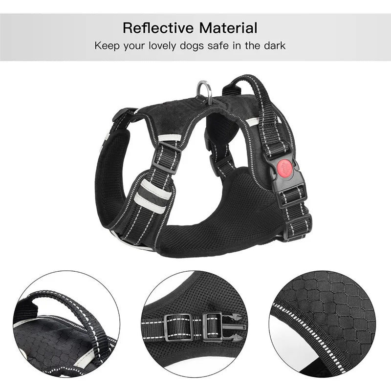 Big Dog Harness Breathable No Pull Small Medium Large Dog Vest Adjustbale Matching Leash Collar Reflective Pet Training Supplies
