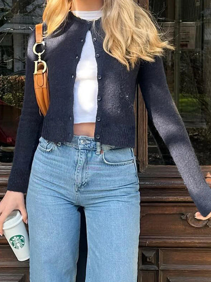 fashion Y2K Solid Aesthetic Cardigans All-match Single-breasted Chic Knit Coats Fashion Casual Korean Cute Women's Sweater