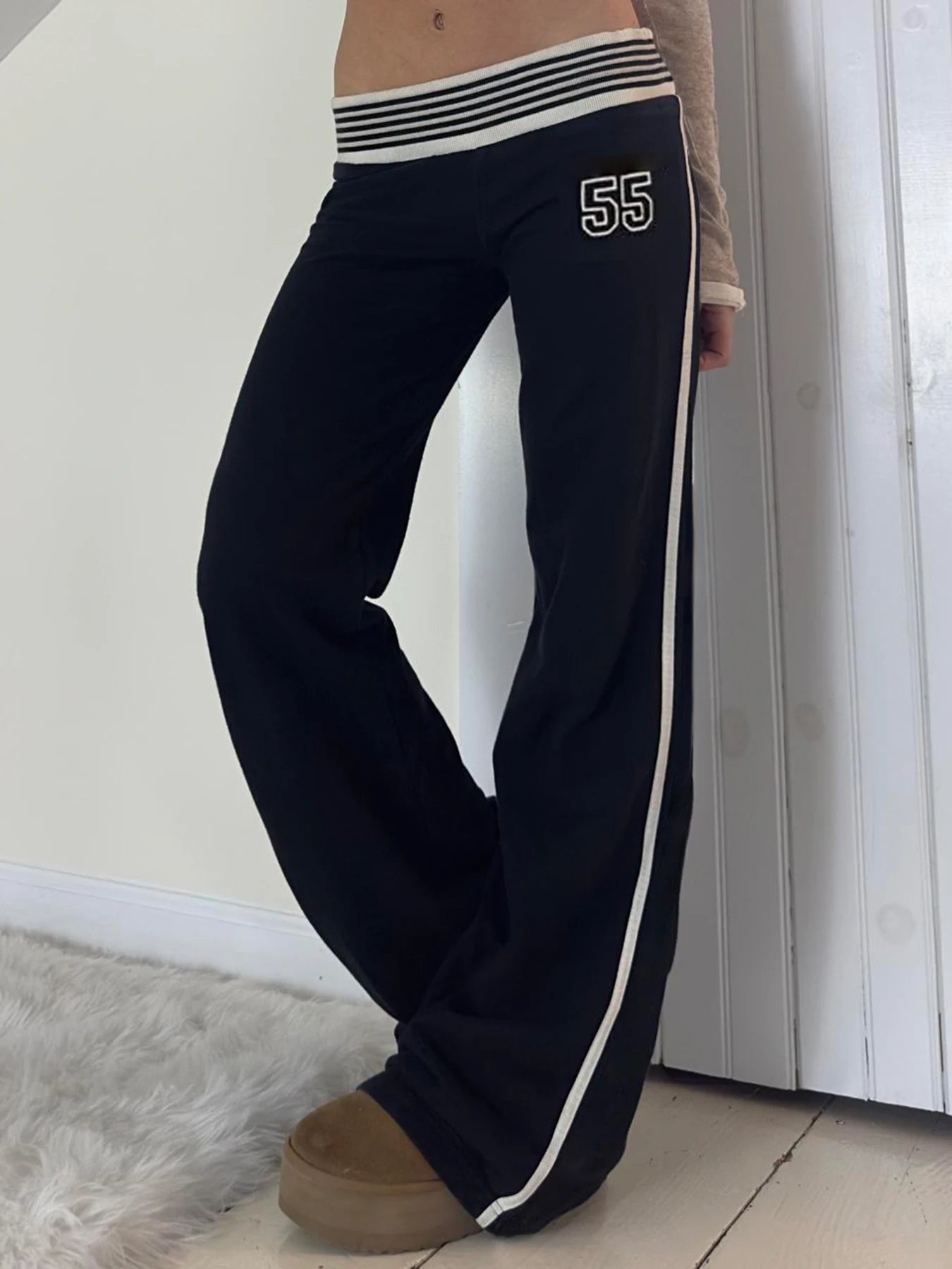 fashionStreak Basic Aesthetic Casual Pants Slim Low Waisted Fashion Streetwear Trousers Letter Elastic All-match Bottoms