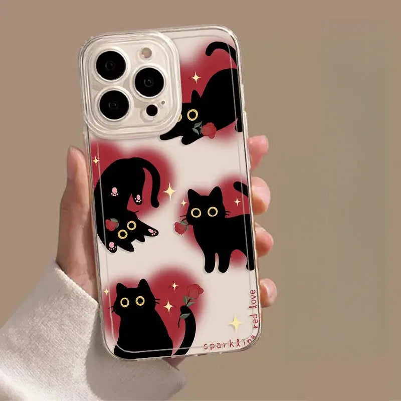 Phone Case For Motorola Moto Edge 40 Pro G53 G30 G32 G73 G72 G71 G22 G52 G60 G60S G9 Play Plus Shell TPU Black Cat