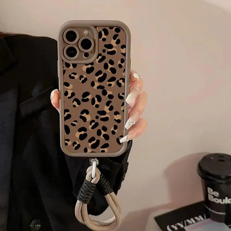 Leopard Print Hang Strap Phone Case For Xiaomi Redmi Note 13 Pro Plus 12 11 10 12S 11S 10S 9S 8 9 14C 13C 12C 10C 9A 9C Cover