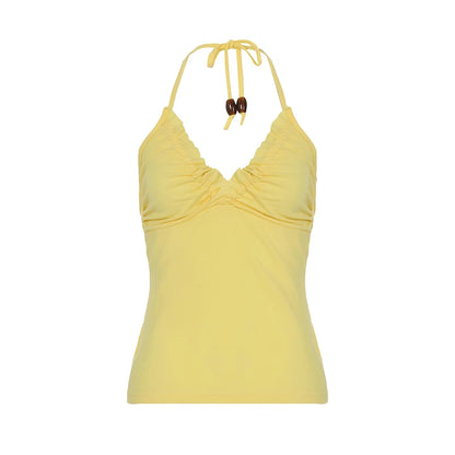 fashion Y2K Halter Neck Camisole Sexy Backless Ruched 2000s Slim Women's Outfits Summer Sleeveless Harajuku Cute Clothes