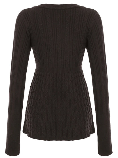 fashion Solid Vintage Knitted Sweaters Long Sleeves Aesthetic Slim Basics Loose Hem Clothes Casual Brown Pull Tops